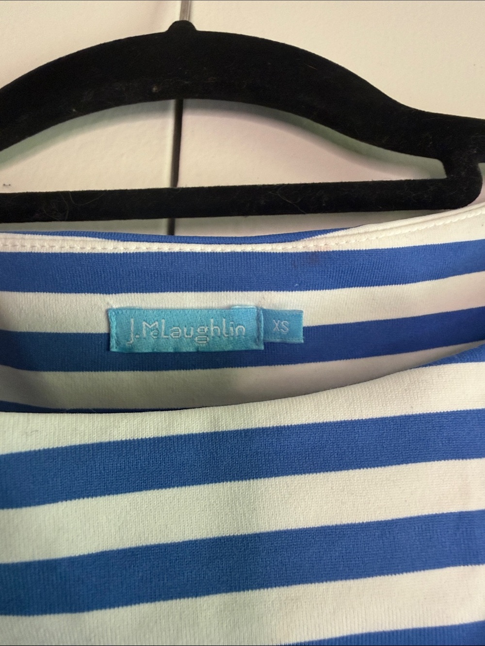 J. McLaughlin Blue and White Striped Boatneck Top with Shoulder Buttons - Picture 2 of 5